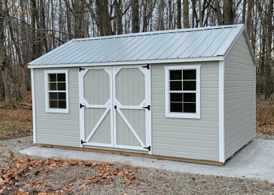 Grey Amish Built Sheed with White Trim