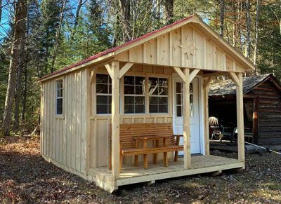 Amish Tiny Home with Front Porch with Bench